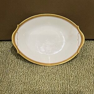 T&V Limoges France Oval Bowl Gold Gilt Scalloped Edge Antique Serving‎ Dish